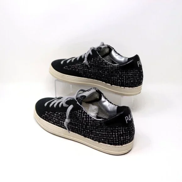 P448 Size 41 John Shaka Sneakers Black White Tweed & Suede - Picture 4 of 15
